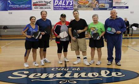 Elder group playing Pickleball